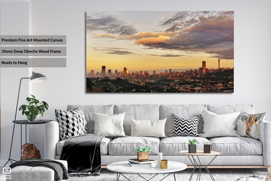 Johannesburg City Skyline Sunrise • Framed & Mounted Canvas Wall Art