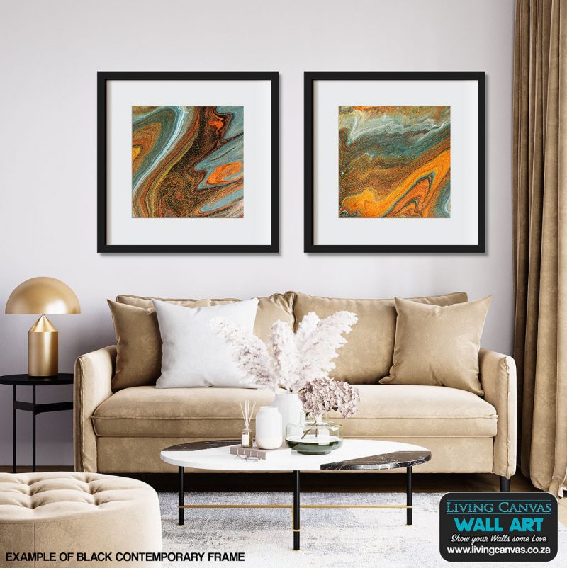 Blue Gold Abstract Art Set | Modern Interior Wall Art