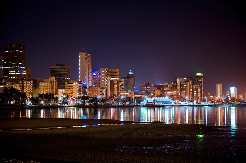 Durban Skyline at Night Framed Canvas Cities Wall Art