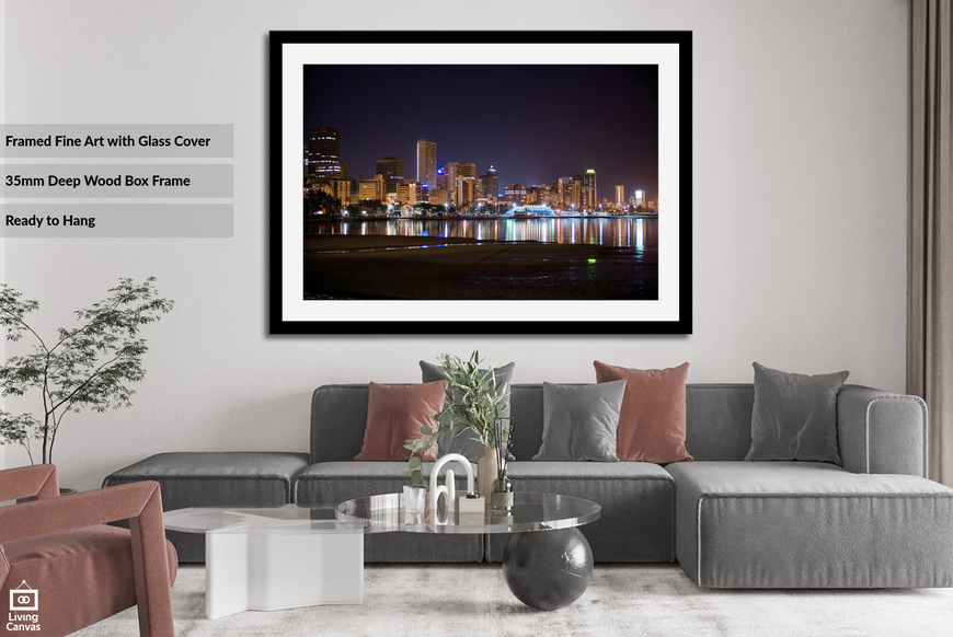 Durban Skyline at Night Framed Canvas Cities Wall Art