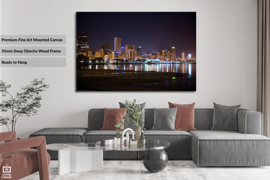 Durban Skyline at Night Framed Canvas Cities Wall Art