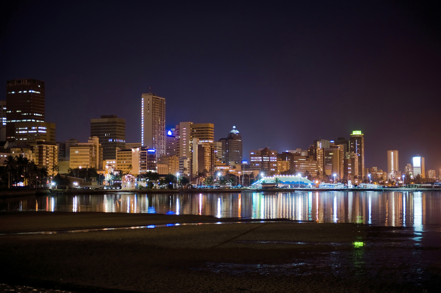 Durban Skyline at Night Framed Canvas Cities Wall Art