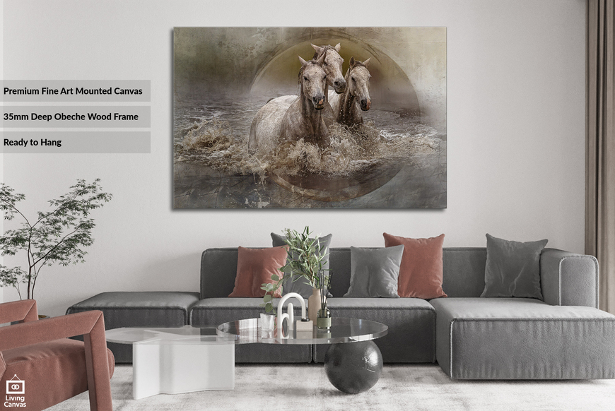 Horse Trio • Framed & Mounted Canvas Wall Art
