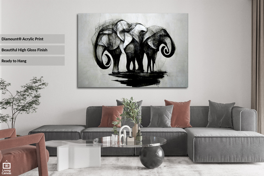 Elephant Abstraction • Wall Art • Mounted Canvas &amp; Framed