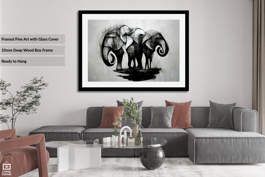 Elephant Abstraction • Wall Art • Mounted Canvas & Framed