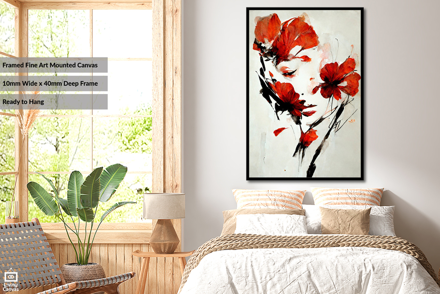 Lady in Red • Wall Art • Mounted Canvas & Framed Fine Art