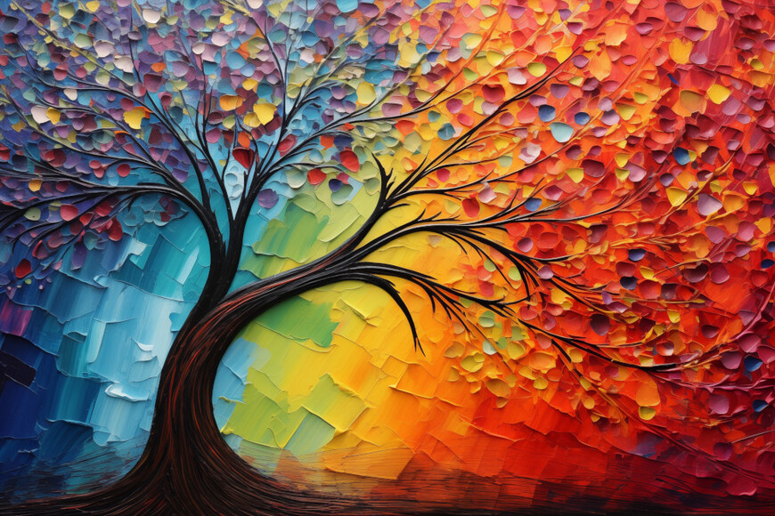 Colourful Abstract Tree • Living Room Decor Canvas Wall Art